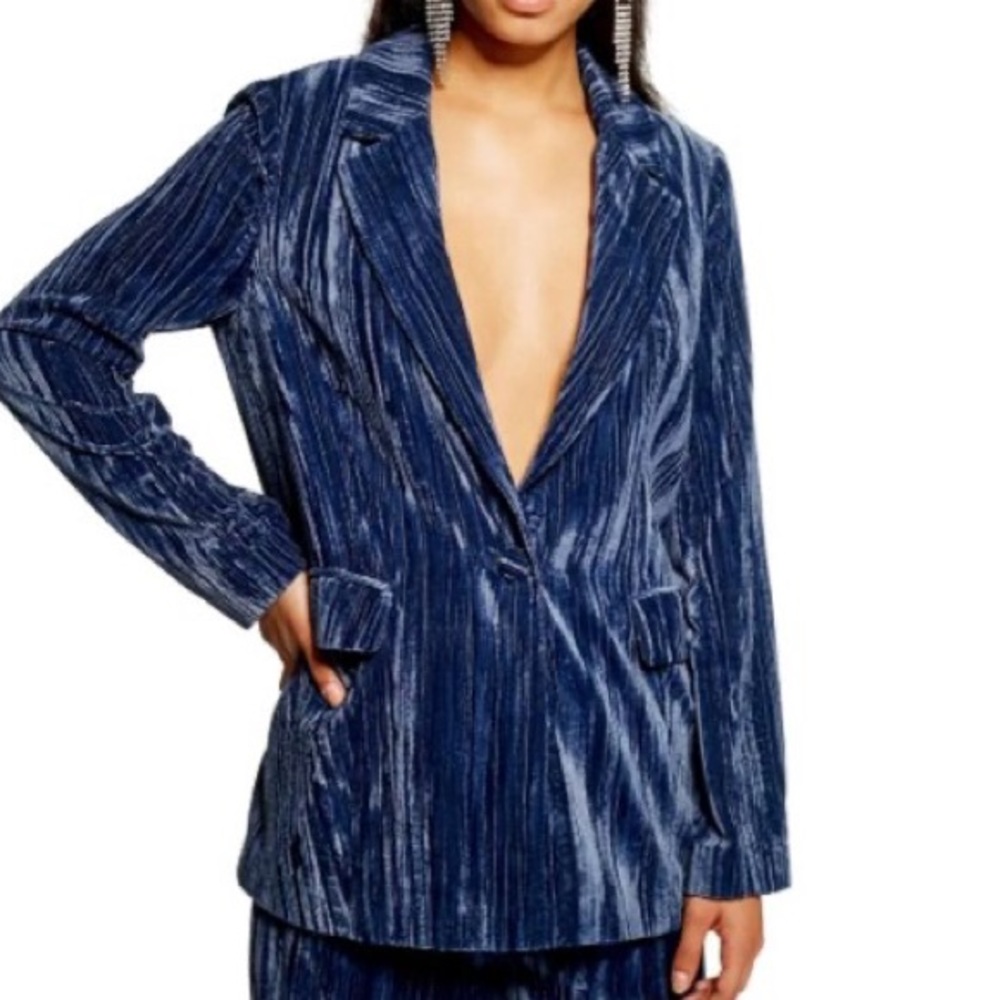 Topshop Velvet V neck oversized blazer